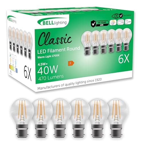 Image of BELL Lighting B22 Bayonet Dimmable Filament Light Bulb LED Golf Ball 6 Pack | Warm White 2700K | 470 Lumen 4.5 W | Energy Saving Round LED Light Bulb | 40W Lamp Equivalent