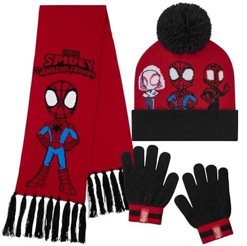 Image of Marvel Boys Winter Accessories Set, Cosy for School Travel - Gifts for Boys (Red/Black Spidey 3 Pcs)