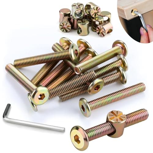 Image of SWTYExt 12pcs Furniture Screws M6x60 mm include Bed Bolts 60 mm Barrel Nuts M6 with Hex Key Furniture Bolts Zinc Plated Screws Hex Socket Head for Beds Cots Chairs