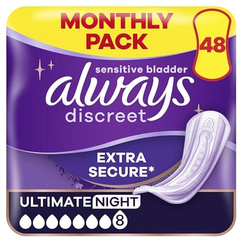 Image of Always Discreet Incontinence Pads Women Ultimate Night 48 Count Extra Secure & Discreet