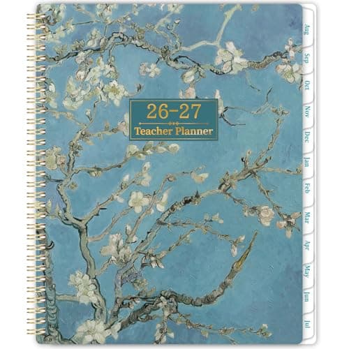 Image of Teacher Planner 2026-2027 - A4 Teacher Planner from Aug. 2026 to Jul. 2027 for School Year, Floral Cover, Monthly Tabs, Back Pocket, 21×28 cm