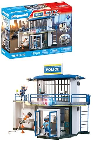 Image of Playmobil | Action Heroes | Police Station with Investigation Room | Action-packed police toy | Encourages creativity & detective skills | For children aged 4 and over | 71874