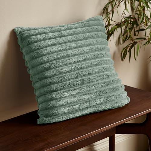 Image of Catherine Lansfield Cosy Ribbed Faux Fur 45x45cm Cushion Green
