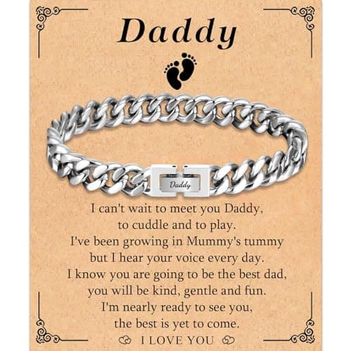 Image of TEVOP Daddy Gifts, Engraved Bracelet Daddy Gifts for Men, Cuban Chain Bracelet Dad to Be Gift from Bump, Gift for New Dad Birthday Christmas Fathers Day