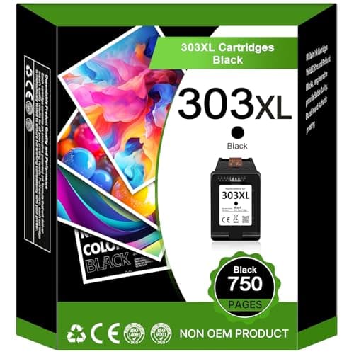 Image of 303XL Black Ink Cartridges for HP 303 High Yield Ink Cartridge Black, Single Pack, for HP 303XL for Envy Inspire 7200e 7220e 7900e 7920e, for Envy Photo 6200 6230 7800, for Tango X Smart Printers