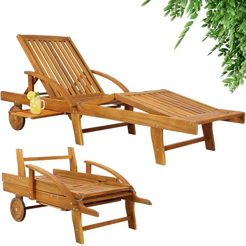 Image of CASARIA® Sun Lounger Tami Sun | Acacia Wood | Foldable Adjustable | Extendable Table | Garden Sun Bed | Reclining Deck Chair | Wooden Garden Sunlounger