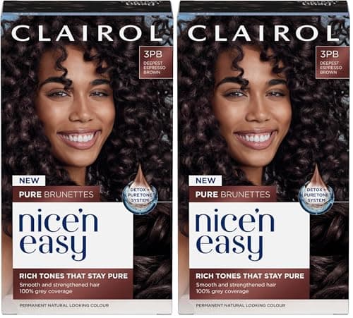 Image of Clairol Nice n’ Easy Pure Brunettes Hair Colour | Pure and Rich Brown Tones | Smooth, Natural Hair Colour | With Pre-Colour Serum | 100% Grey Coverage | 3PB Deepest Espresso Brown | Permanent Hair Dye