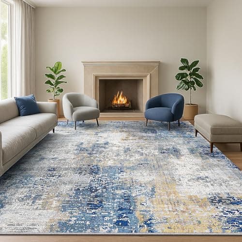 Image of SOANNY Living Room Rug 200x290 cm Large Non-Slip Washable Low Pile Modern Abstract Area Carpet for Bedroom, Hallway, Kitchen, Laundry, Entryway, Utility, Beside Sofa, Office, Dusty Blue