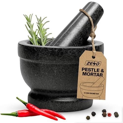 Image of ZENO Pestle and Mortar Set | 11cm Diameter Large Capacity Hard Natural Granite Mortar For Smashing | Grinding and Crushing | Premium Solid Granite Stone (11cm x 8cm, Single Pestle)