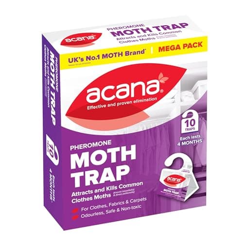 Image of Acana Clothes Moth Traps 10 Pack – Attracts & Kills Clothes Moths with Natural Pheromone Glue Boards – Non-Toxic, Insecticide-Free Protection for Wardrobes & Drawers - Protects Clothes and Fabrics