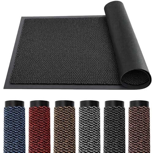 Image of TrendMakers DOOR MATS BIG EXTRA LARGE (CHARCOAL & BLACK) DIRT TRAPPER BARRIER MAT PVC HEAVY DUTY NON SLIP KITCHEN ENTRANCE HALL RUNNER RUG MATS 90X150CM (3ft x 5ft) | POLYPROPYLENE PILE