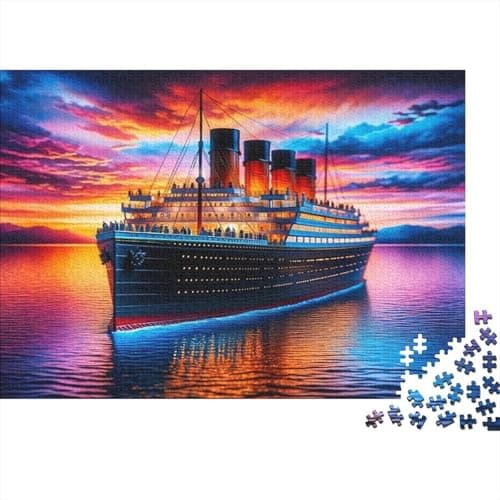 Image of Vintage Ocean Liner 1000 Piece Titanic-style Ocean Liner at Sunset Jigsaws Puzzles for Adults And Kids Family Educational Games 1000 Pieces Fun, Challenging & Brainteasing Adults for Women, Gifts for