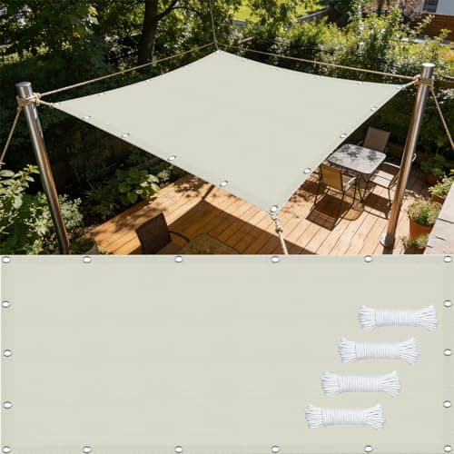 Image of Garden Canopy 150 x 185 cm 98% Uv Blockage, Water & Air Resistant Heat HDPE Material Tear-Proof, Windproof, Canopy Garden Sail Awning with Rope for Patio, Yard, off white