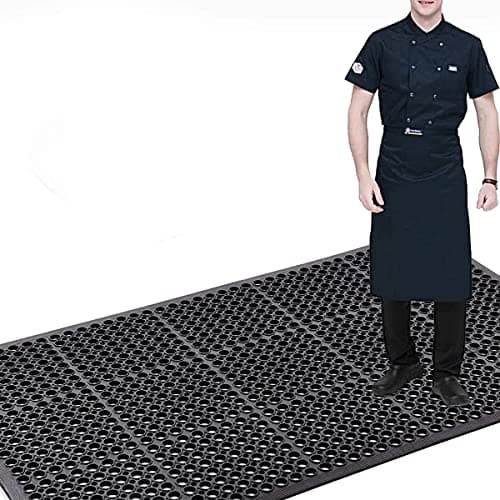 Image of BWKJMY Commercial Rubber Floor Mat, 90 x 210cm Outdoor Entrance Mats, Anti-Fatigue Drainage Rubber Matting Heavy Duty Non-Slip Floor Mats for Industrial Kitchen Restaurant Bathroom Use