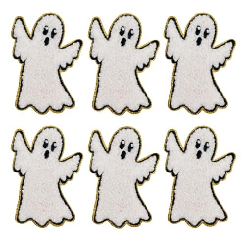 Image of 6 Pcs Ghost Embroidery Patch - Halloween self-Adhesive Patches for DIY Crafts, Clothing, Bags, Hats, Durable, Self-Adhesive Backing, Ideal for Halloween, Spooky Decor & More (White 5)