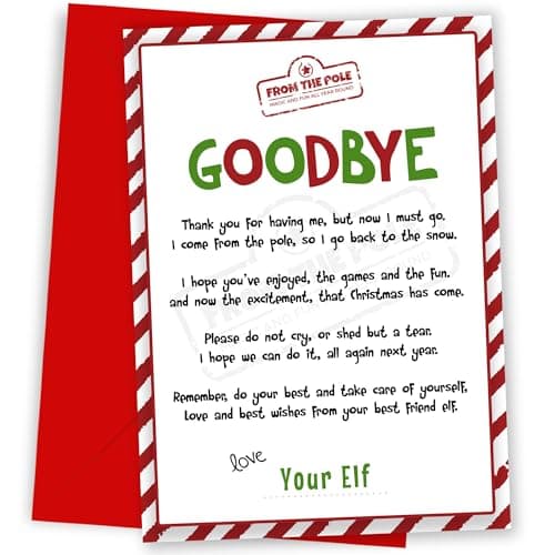 Image of Elf Goodbye Card for Kids - Funny Elf Leaving Letter - Kids' Christmas Card with Heartfelt Goodbye Message from Santa's Elf - Perfect for Boys & Girls, Sons, Daughters, Nieces, & Nephews