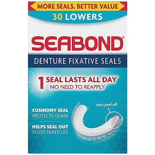 Image of Seabond Denture Fixative Seals, Soft Adhesive Cushion, Last All Day, Protect Gums & Help Seal Out Food Particles, 30 Lowers