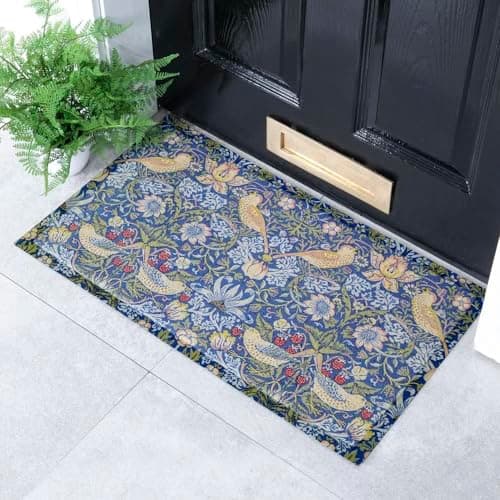 Image of Artsy Mats William Morris Strawberry Thief Pattern - Decorative Heavy Duty Doormats - Washable Non Slip Mats, 70x40cm