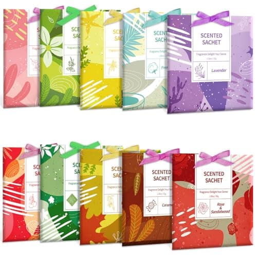 Image of DERDUFT Scented Sachet Gift Set – Hanging Fragrance Sachets with Rope – Individually Wrapped Scent Bags for Wardrobe, Drawer, Closet, Car, Travel & Home Use - 10 Pack