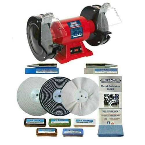 Image of Sealey 8" 600W Bench Grinder Polisher with Pro-Max 8" Metal Polishing Kit