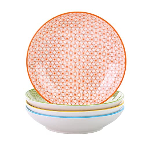 Image of vancasso Natsuki 8.5 inch Pasta Bowls Set, 4 Pieces Japanese Style Deep Plates, Porcelain Colorful Soup Plate Set (21 * 21 * 4.5cm)