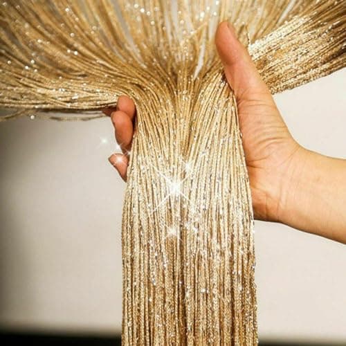 Image of 2 Pack Home Decor Sequin Curtain for Doorway,Door String Curtains,Closet Bedroom Blind Living Room Divider,Window Wall Panel Fringe Backdrops Sheer no Beads Beaded Decorative Crystal (Gold)