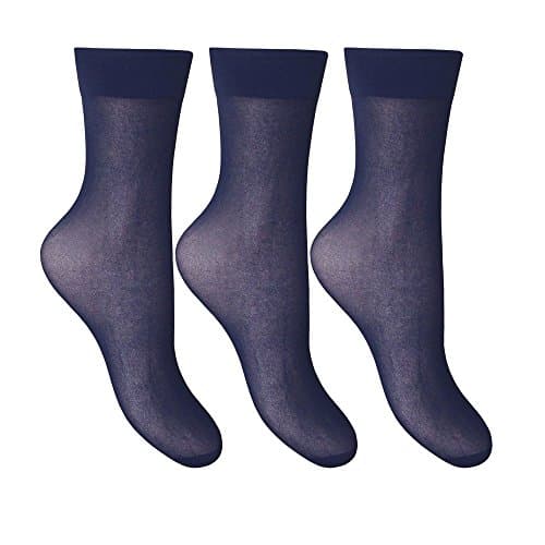 Image of Mytoptrendz® Girls Women Sheer Ankle Highs Ladies 15 denier Trouser Pop Socks 3 pair pack (Navy)