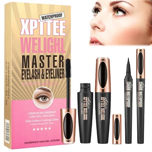 Image of Black Waterproof Mascara & Eyeliner Set,Black Mascara & Liquid Eyeliner Pen,Tubing M/ascara B/lack,Eyelash Primer,Ma/scara Rimmel,Smudge Proof Masc/ara,Volume Masc/ara Bla/ck,Make Up Set