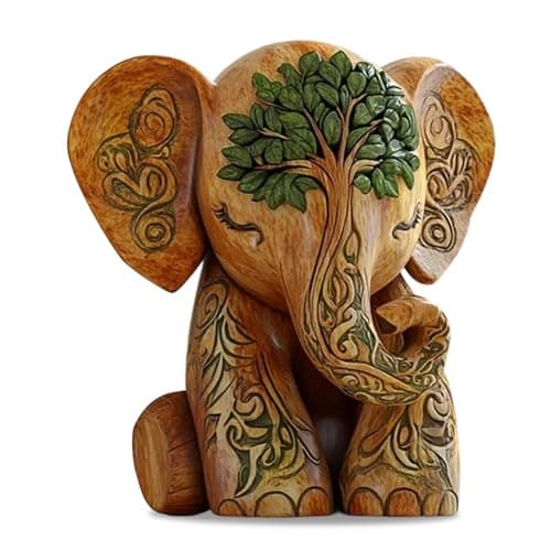 Image of Wooden Elephant Ornaments, 2D Natural Wood Color Animal Patterns Desktop Decor Ornament, Whimsical Ornaments for Living Room Accessories, Shelves, Mantels & Entryway Table Decorations, Elephant Gifts