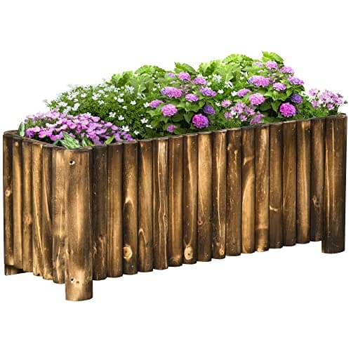 Image of Outsunny 100L Raised Flower Bed Wooden Rectangular Planter Container Box Flower Pot Herb Pot 100L x 38.5W x 40H (cm)