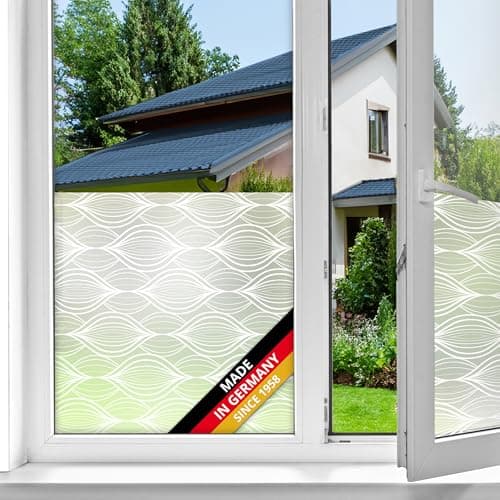 Image of d-c-fix window film privacy Charis – 90cm x 1,5m – static vinyl films for glass windows with a geometric wave pattern – self-adhesive, opaque, frosted, decorative for bathroom, home & kitchen
