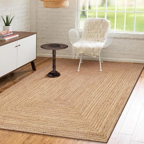 Image of The Home Talk Handmade Jute Area Rug 4' x 6' - Natural and Sustainable Rug for Rustic or Bohemian Style - Soft and Durable Material for Living Room, Bedroom, or Dining Room