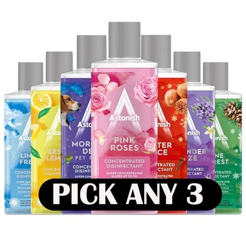 Image of Astonish Concentrated Disinfectant – Pick Any 3 Scents – Powerful Multi-Surface Cleaner with Essential Oils – Kills 99.9% of Bacteria & Viruses – Long-Lasting Fragrance, 3 x 300ml