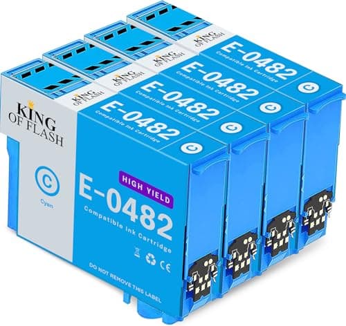 Image of KING OF FLASH 4 Cyan Compatible Printer Ink Cartridges For Epson T0482-4 x Cyan R200,R220,R300,R300M,R320,R340