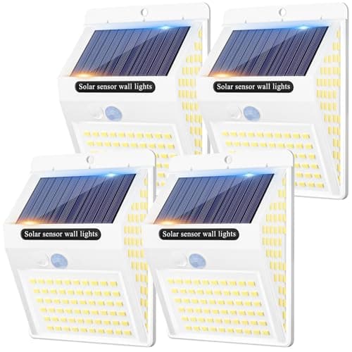 Image of litogo [4 Pack White Frame 140LED Solar Security Lights Outdoor, Solar Motion Sensor Lights 270ºWide Angle Waterproof Solar Powered Durable Wall Lights Outside 3 Modes