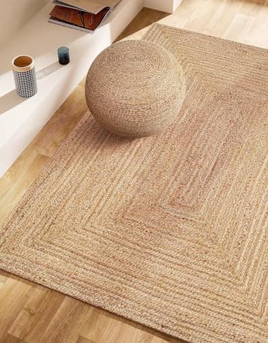 Image of The Home Talk Natural Jute Rug 90 x 150 CM - Handwoven Reversible Indoor Rug for Farmhouse or Rustic Style or Boho - Durable Material Adds Texture and Warmth to Living Room, Bedroom, or Dining