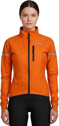 Image of Sikma WOMEN CYCLING JACKET LADIES RAIN COAT WATERPROOF WATER RESISTANT JACKET RUNNING CASUAL TOP OUTDOOR (Orange,M)