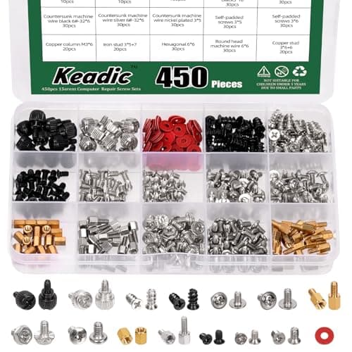 Image of Keadic 450Pcs Computer Screws Assortment Kit Motherboard Standoffs Screws for Hard Drive Computer Case Mainboard Fan Power Graphics PC Installation & Repair