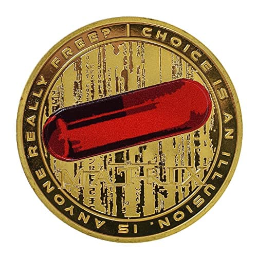Image of The Matrix pill coin: Limited Edition Individually Numbered Gold Red Blue Coloured Coin, Matrix Collectable Coin, Commemorative Memorabilia.
