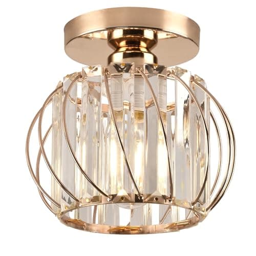 Image of Hudi Fyier Chandelier Crystals Ceiling Lighting Fixtures, Small Semi Flush Mount Ceiling Light for Kitchen Hallway Dining Rooms Living Rooms Bar (Gold)