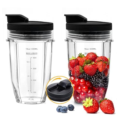 Image of 2Pcs Replacement 18oz Blender Cup with Sip & Seal Lid Compatible with Nutri Ninja BL450 BL456 BL480 BL482 BL640 BL642 BL682 BN401 BN751 BN801 Foodi SS101 SS151 SS351 SS401 Ninja Auto IQ Series Blender