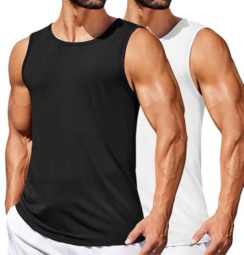 Image of COOFANDY Men's Vests Gym Vest Summer Tank Top Athletic Sleeveless Shirt Workout Vest Tops Black/White (Pack 2) 3XL
