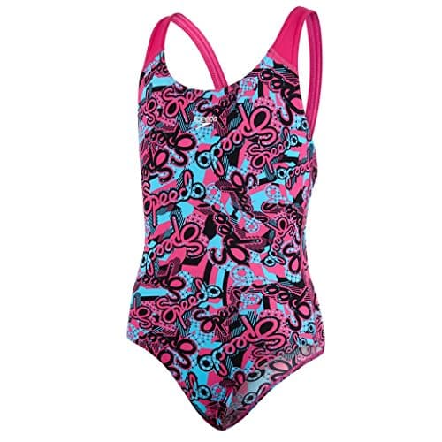 Image of Speedo Girl's Astropop Allover Splashback Swimsuit - Electric Pink/Light Adriatic/Black, Size 24