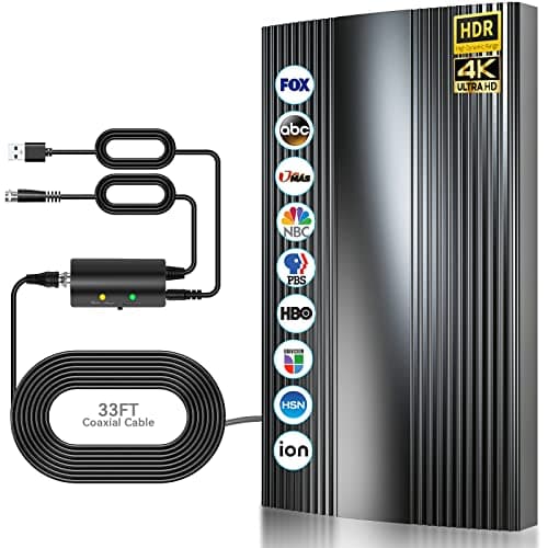 Image of 2026 Strongest Indoor TV Aerial, 600+Miles Range Digital TV Aerial Indoor Outdoor with Amplifier for Local Channels, HDTV Indoor Aerials for Smart/Old TVs Support 8K 4K 1080P-36ft Coax Cable