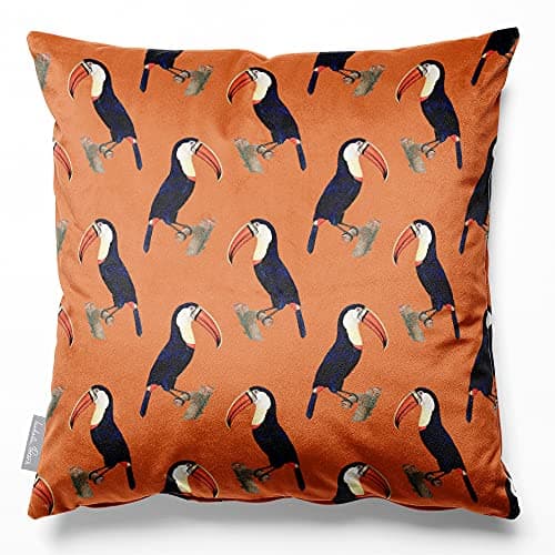Image of Izabela Peters Cushions With Covers Included, Filled Cushion, Eco-Friendly Velvet Cushions, 45 cm, Toucans - Burnt Orange, Chair Cushions, Sofa Cushions, Seat Cushions, Large Cushions