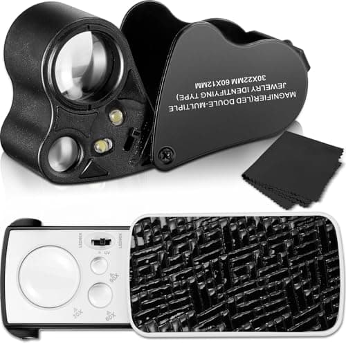 Image of 2 Pieces Jewelers Loupe 30X 60X 90X Illuminated Eye Loupe Magnifier Jewelry Magnifying Glass Loop with UV Black Light and Bright LED Light for Diamond Gem Coin Stamp Rock(Black)