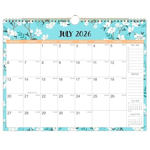 Image of Calendar 2026-2027 - Wall Calendar 2026-2027 with Thick Paper, Calendar UK, 37 x 29 cm, July 2026 - December 2027, Twin-Wire Binding Hanging Hook Large Mixed Color Ruled Blocks