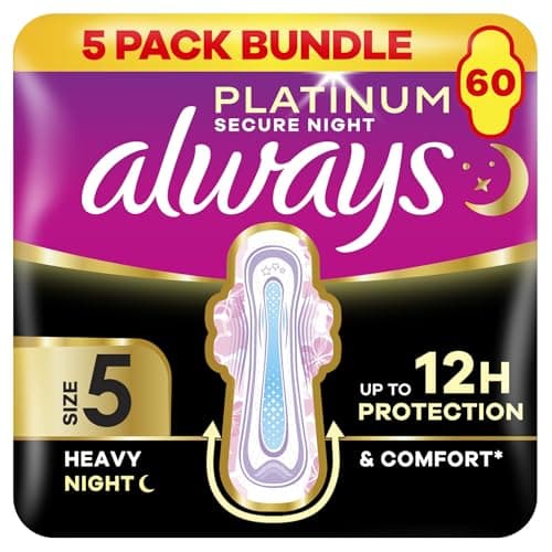 Image of Always Platinum Secure Night Extra (Size 5) Sanitary Towels with Wings 5 x 12 Pads