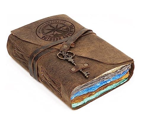 Image of DI-KRAFT Leather Journal Diary with Antique Key Closure Vintage Old Pages Diary for Office Personal Use - 240 Multicolour Pages