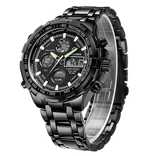 Image of Affute Men's Digital Quartz Analog Sport Watches for Men Chronograph Large Face Stainless Steel Waterproof Wrist Watch in Black